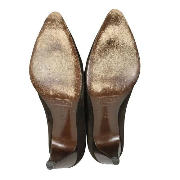 PETRA Brown Pumps Suede Gold Leather Trim Cone Heels Almond Toe Italy Size 7.5M - Picture 4 of 8